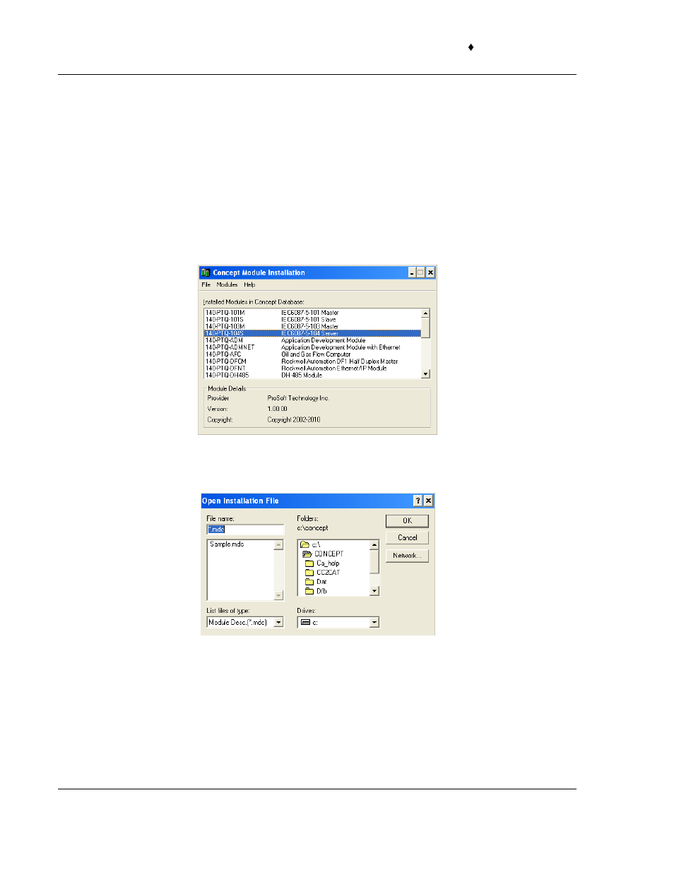 1 information for concept version 2.6 users, 1 installing mdc configuration files | ProSoft Technology PTQ-104S User Manual | Page 32 / 201