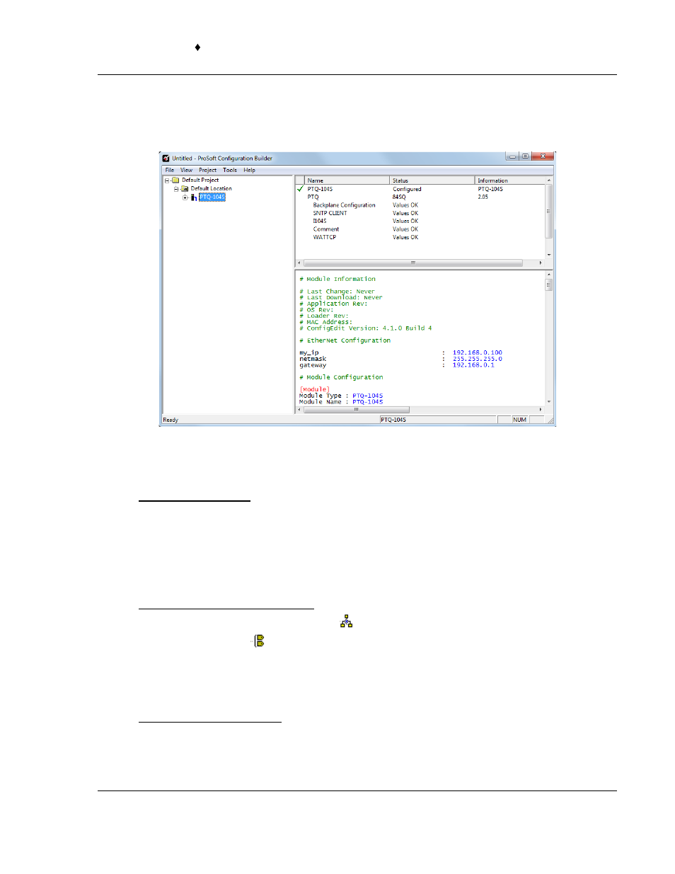 2 set module parameters, To configure module parameters, To print a configuration file | ProSoft Technology PTQ-104S User Manual | Page 53 / 201