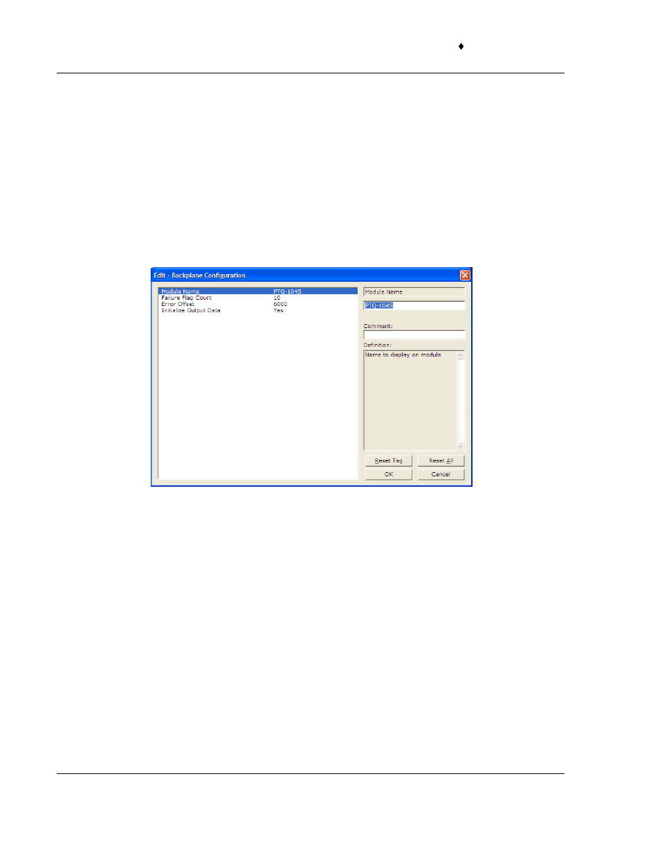 2 [backplane configuration, 1 module name, 2 failure flag count | Backplane configuration | ProSoft Technology PTQ-104S User Manual | Page 54 / 201