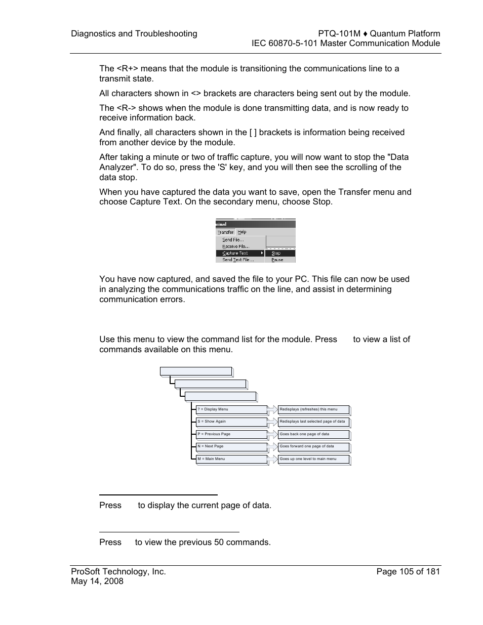 Master command list menu, Viewing the previous 50 commands, 6 master command list menu | ProSoft Technology PTQ-101M User Manual | Page 105 / 181