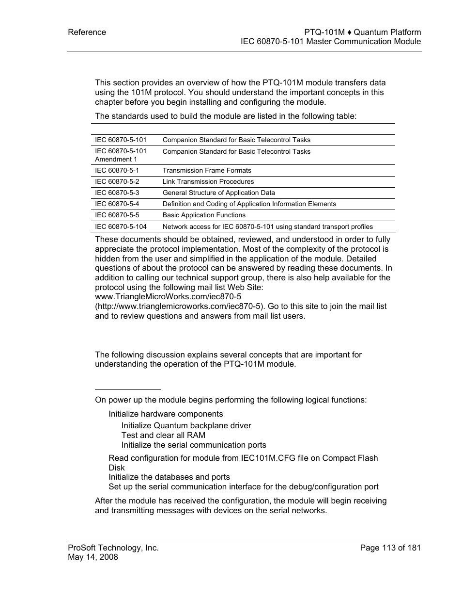 Functional overview, General concepts, Module power up | Functional, Overview, Cable, Connections | ProSoft Technology PTQ-101M User Manual | Page 113 / 181