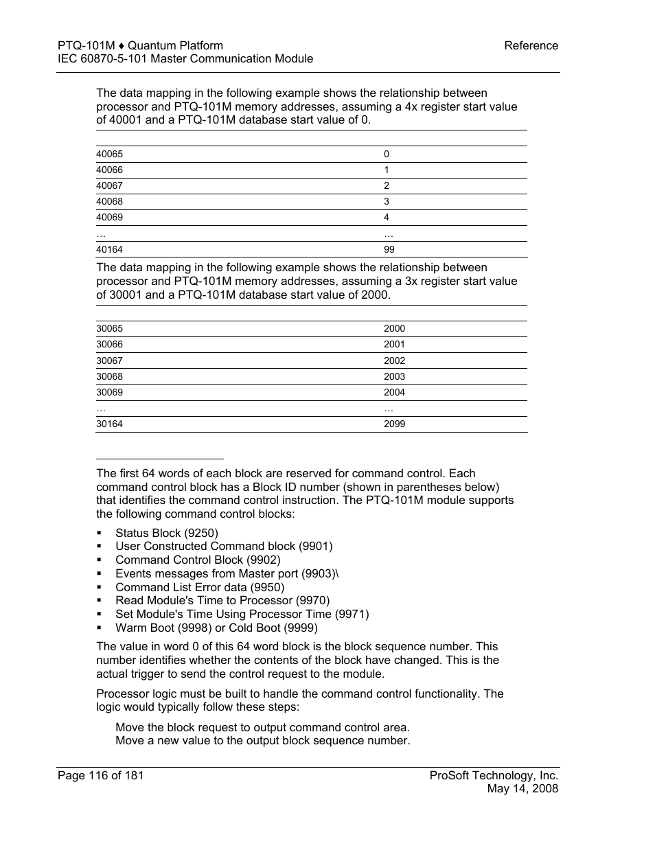 Command control block | ProSoft Technology PTQ-101M User Manual | Page 116 / 181