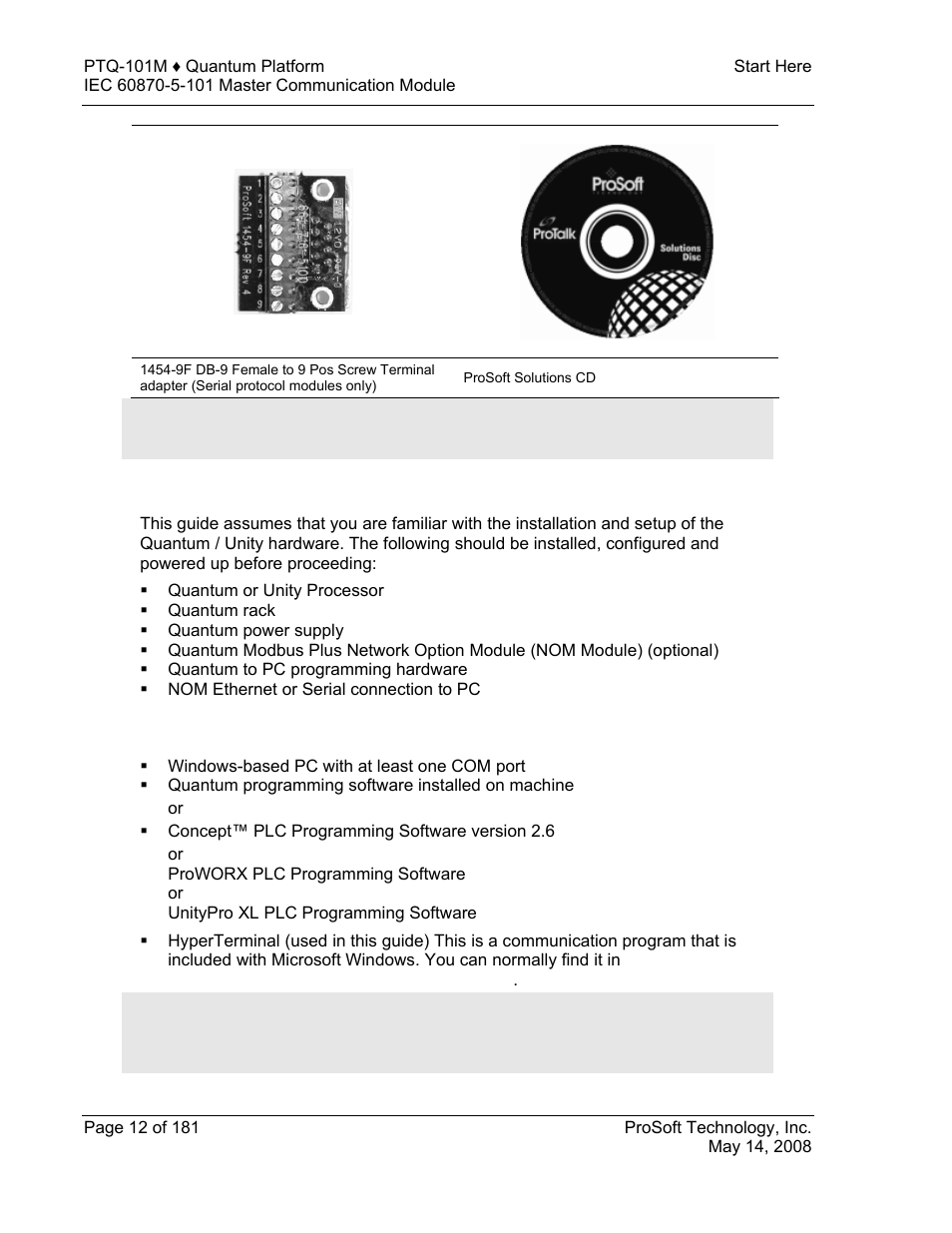 Quantum / unity hardware, Pc and pc software | ProSoft Technology PTQ-101M User Manual | Page 12 / 181