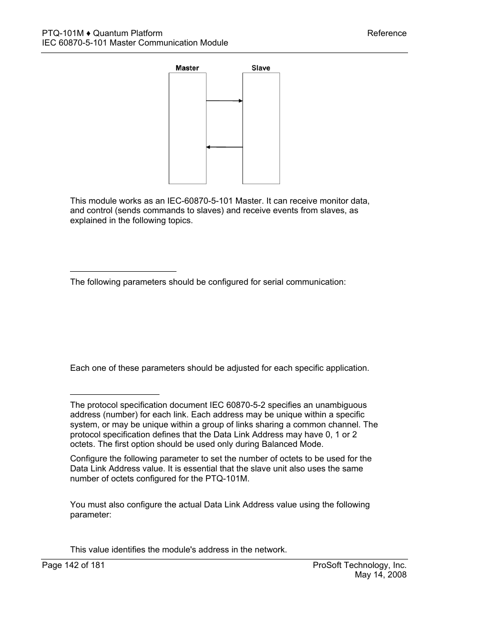 General parameter configuration, Communication parameters, Data link configuration | ProSoft Technology PTQ-101M User Manual | Page 142 / 181
