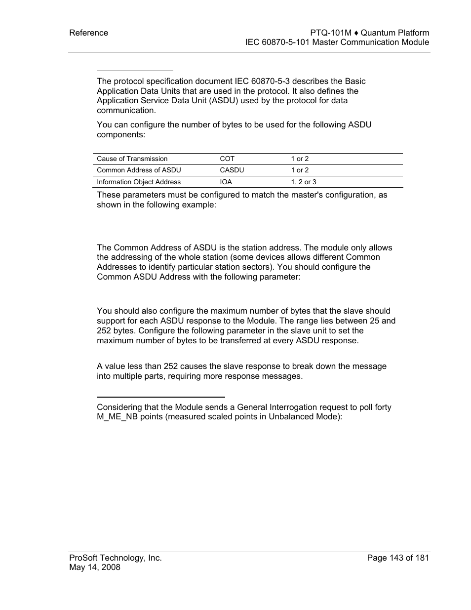 Asdu configuration, Example - changing the asdu length | ProSoft Technology PTQ-101M User Manual | Page 143 / 181