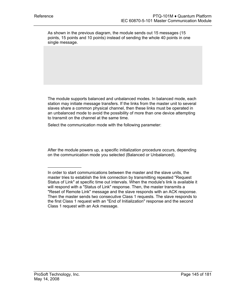 Module initialization, Unbalanced mode | ProSoft Technology PTQ-101M User Manual | Page 145 / 181