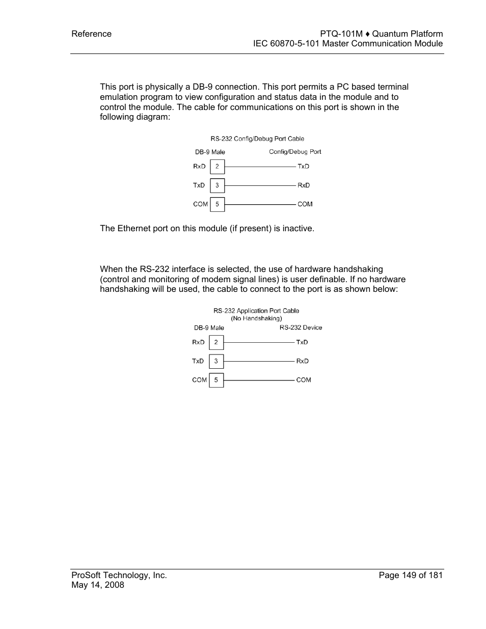 Rs-232 configuration/debug port, Rs-232 | ProSoft Technology PTQ-101M User Manual | Page 149 / 181