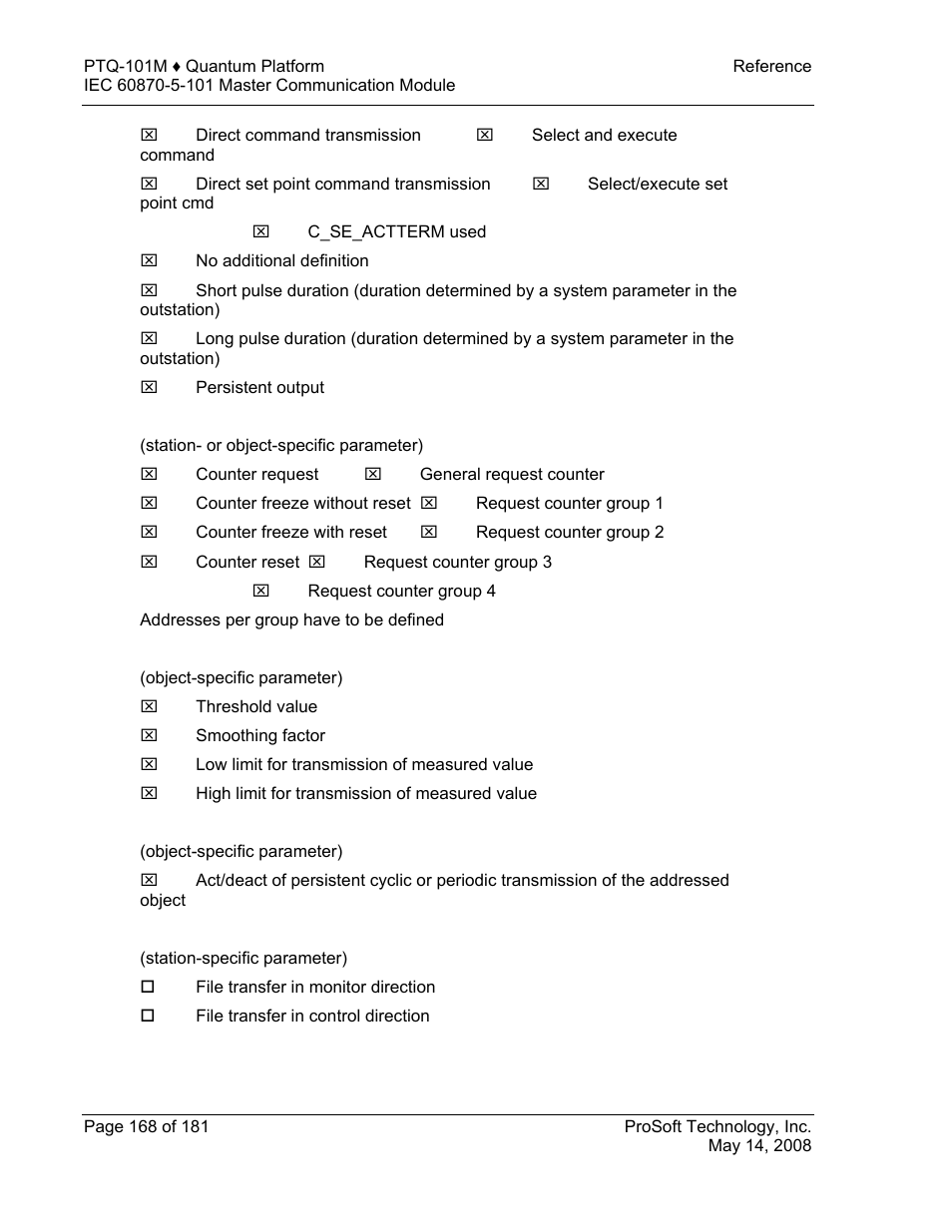 ProSoft Technology PTQ-101M User Manual | Page 168 / 181