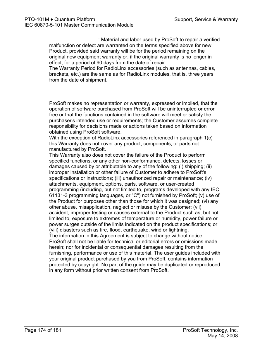 What is not covered by this warranty | ProSoft Technology PTQ-101M User Manual | Page 174 / 181
