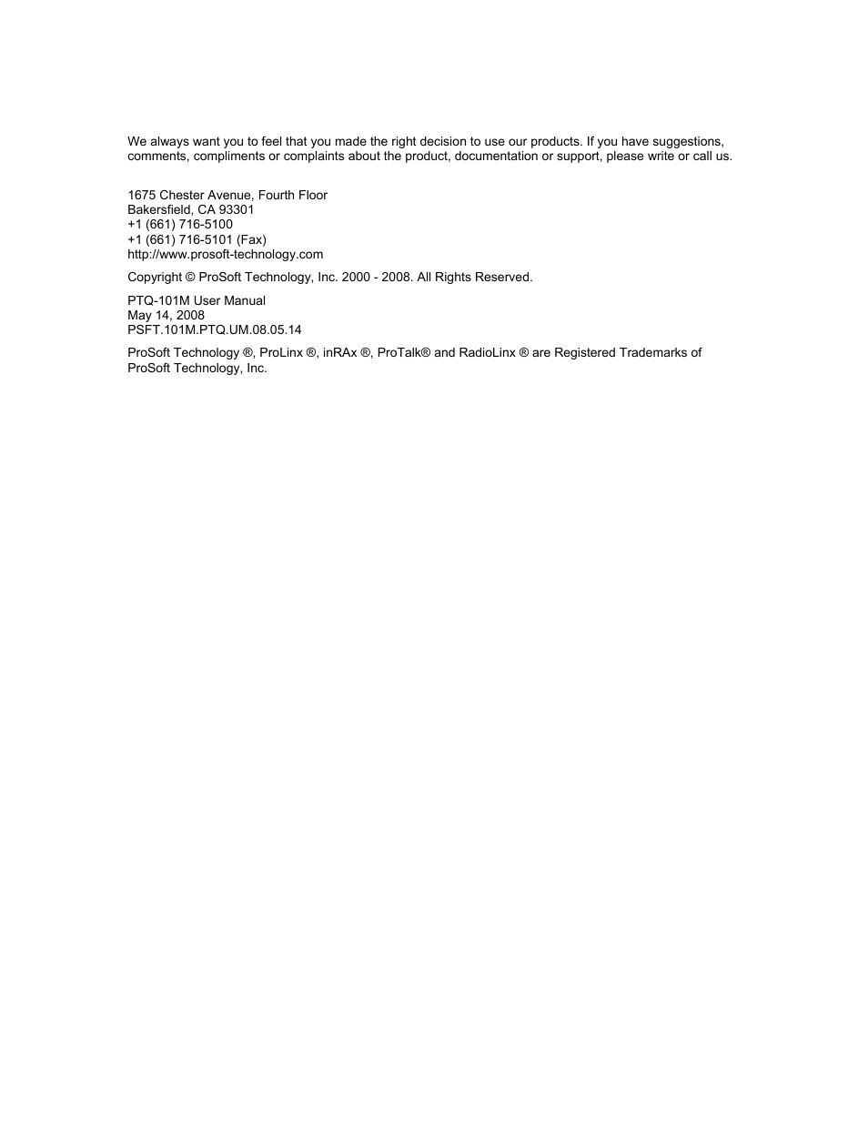 ProSoft Technology PTQ-101M User Manual | Page 3 / 181