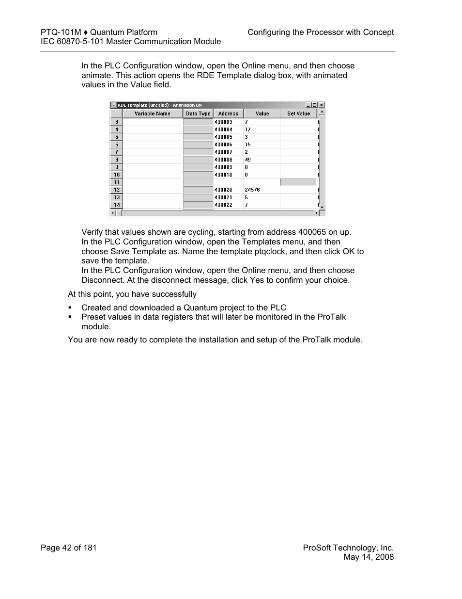 ProSoft Technology PTQ-101M User Manual | Page 42 / 181