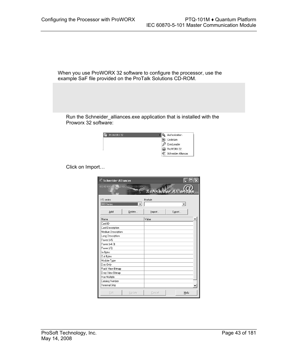 Configuring the processor with proworx, 3configuring the processor with proworx | ProSoft Technology PTQ-101M User Manual | Page 43 / 181