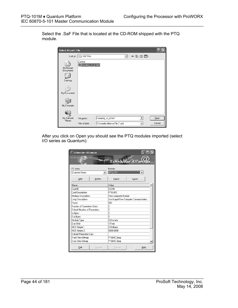 ProSoft Technology PTQ-101M User Manual | Page 44 / 181