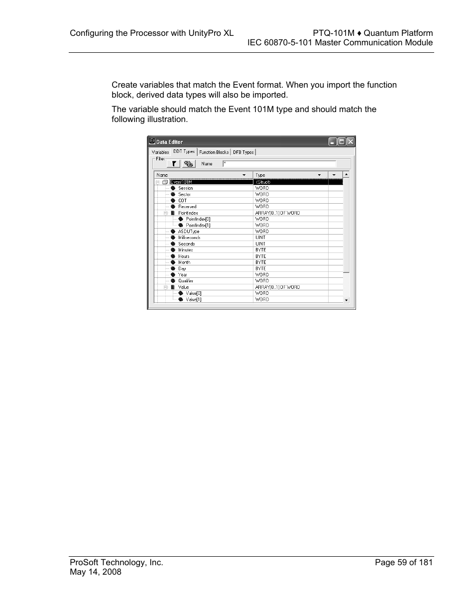 Using the eventfb function block | ProSoft Technology PTQ-101M User Manual | Page 59 / 181