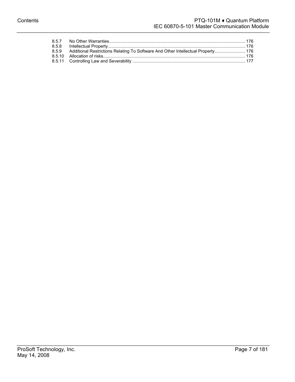 ProSoft Technology PTQ-101M User Manual | Page 7 / 181