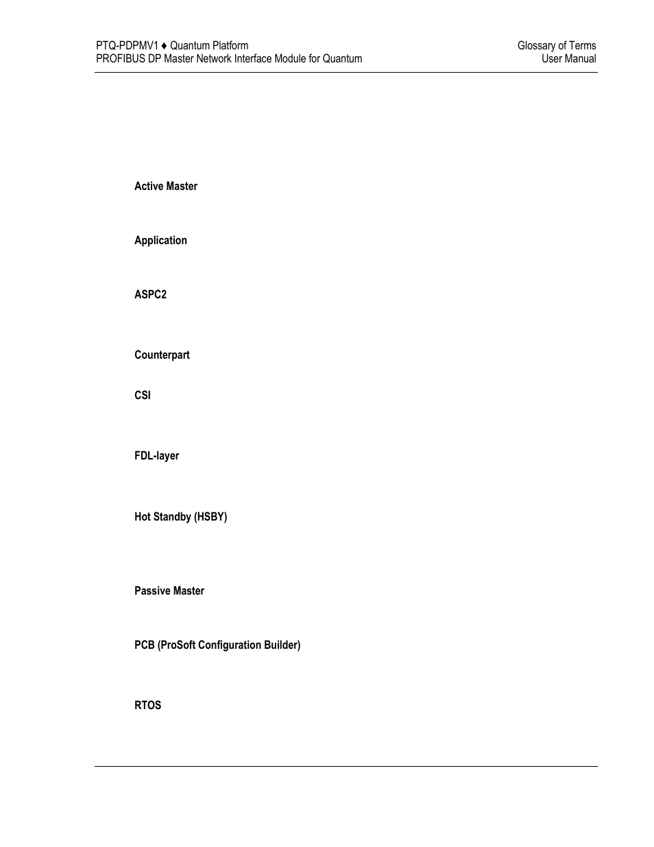 Glossary of terms | ProSoft Technology PTQ-PDPMV1 User Manual | Page 301 / 306