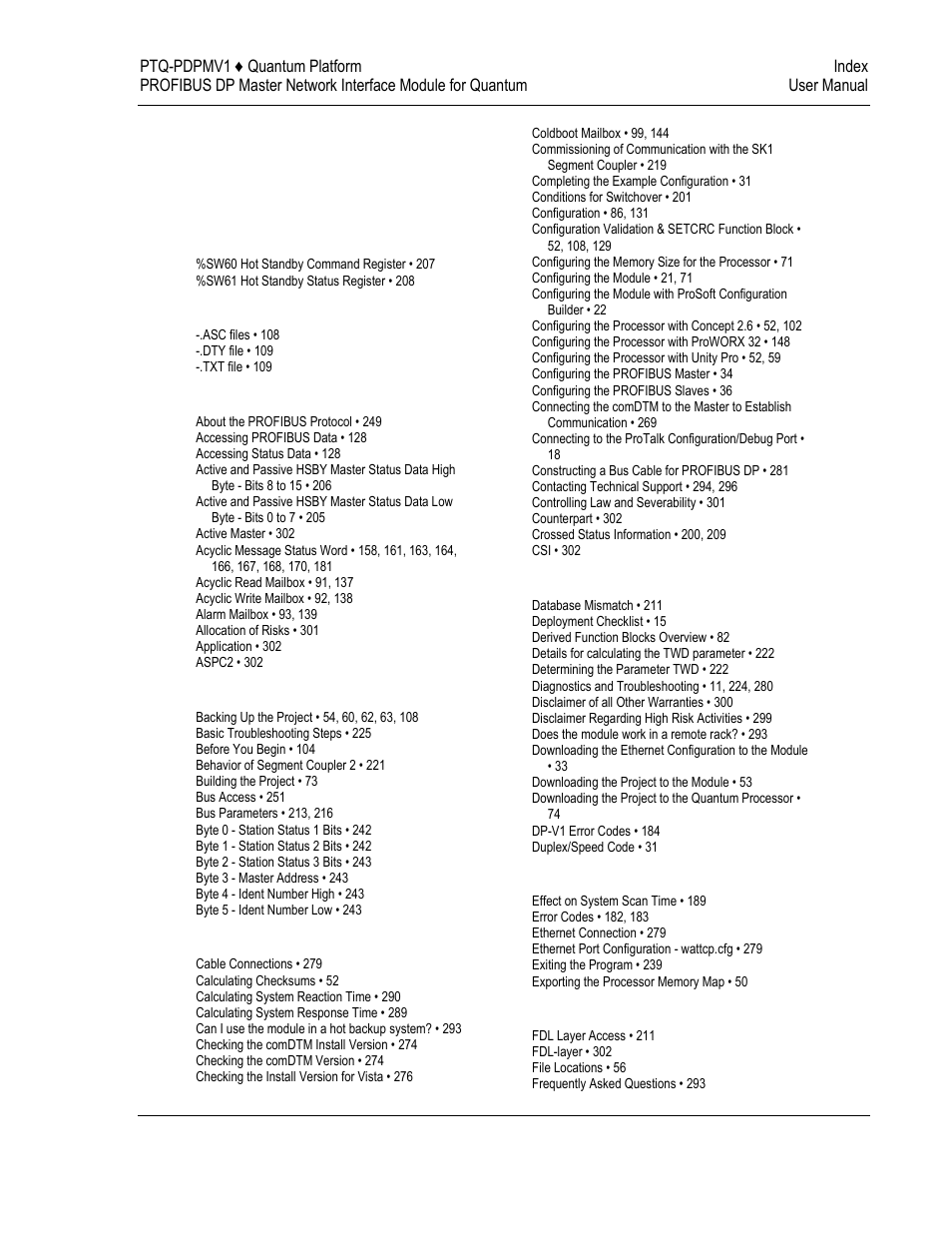 Index | ProSoft Technology PTQ-PDPMV1 User Manual | Page 303 / 306