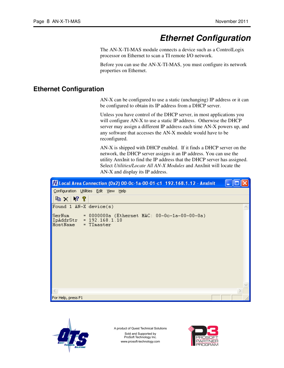 Ethernet configuration | ProSoft Technology AN-X-TI User Manual | Page 12 / 73