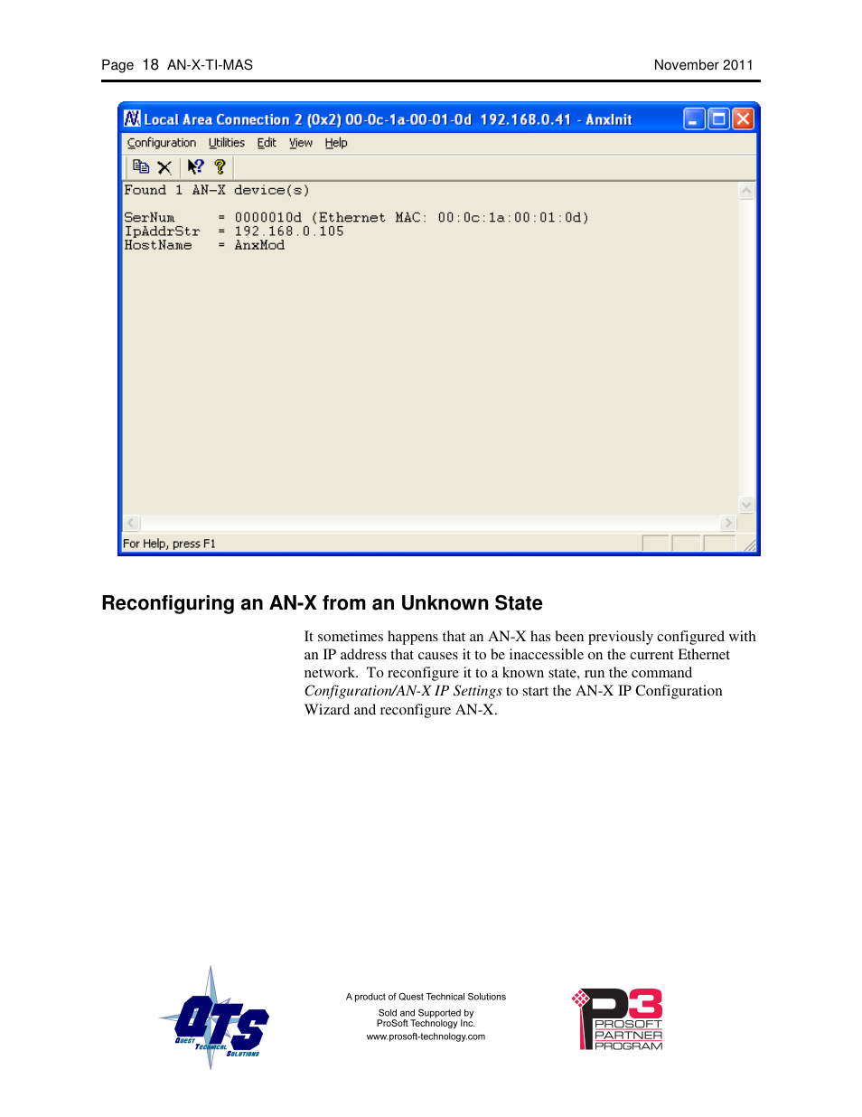 Reconfiguring an an-x from an unknown state | ProSoft Technology AN-X-TI User Manual | Page 22 / 73