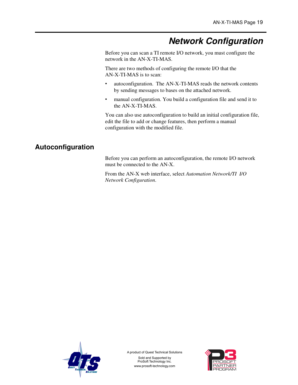 Network configuration | ProSoft Technology AN-X-TI User Manual | Page 23 / 73