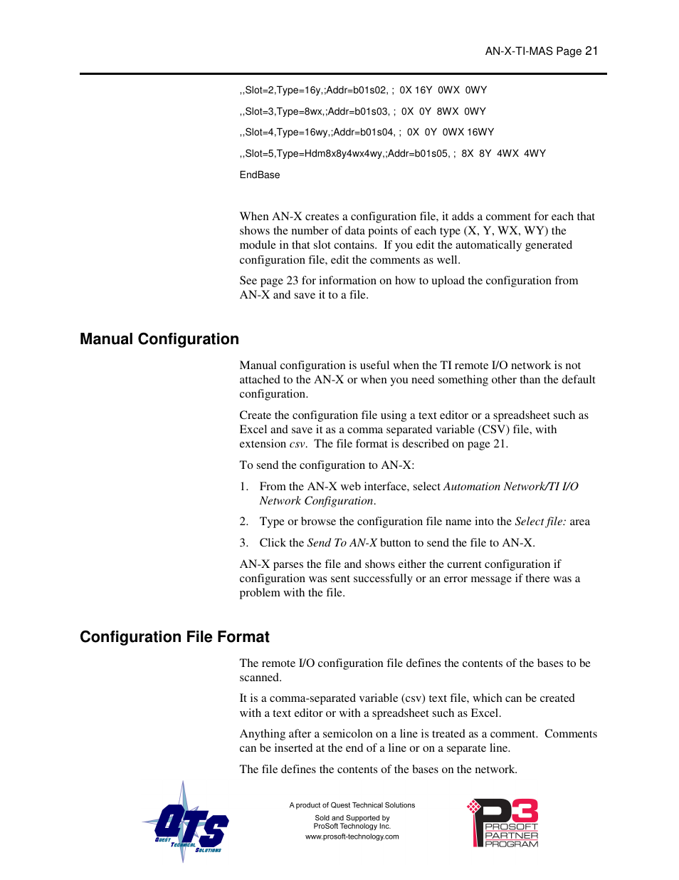 Manual configuration, Configuration file format | ProSoft Technology AN-X-TI User Manual | Page 25 / 73