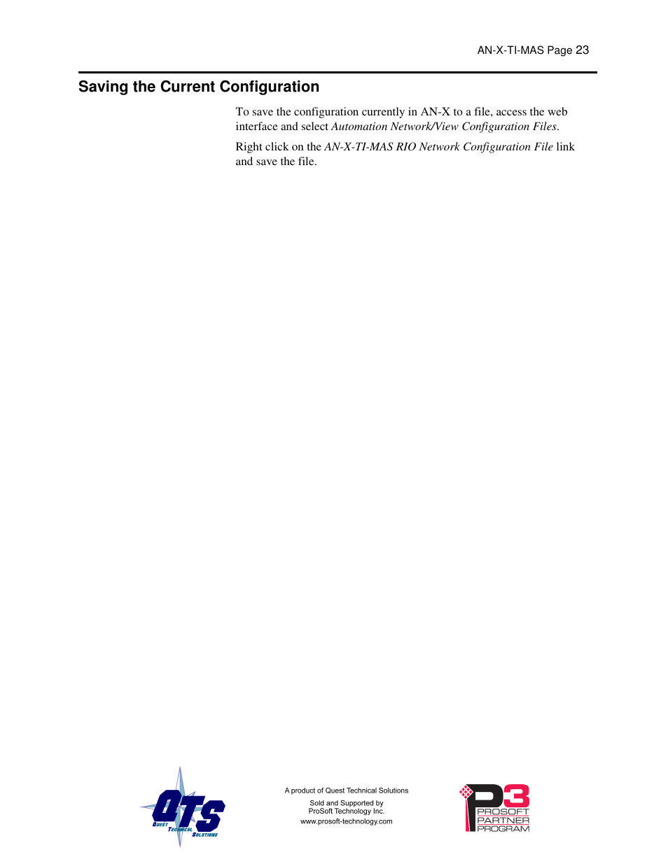 Saving the current configuration | ProSoft Technology AN-X-TI User Manual | Page 27 / 73