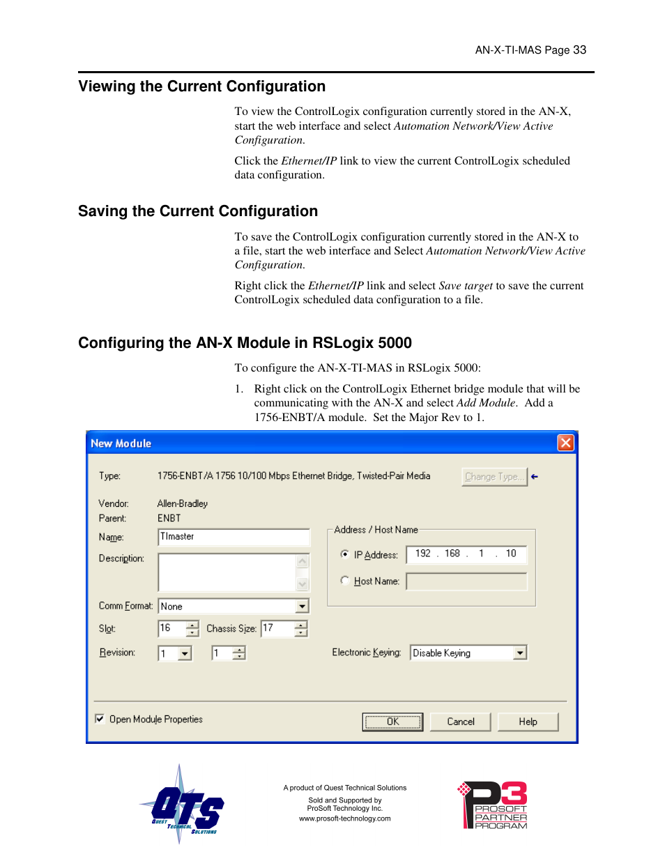 Viewing the current configuration, Saving the current configuration, Configuring the an-x module in rslogix 5000 | ProSoft Technology AN-X-TI User Manual | Page 37 / 73