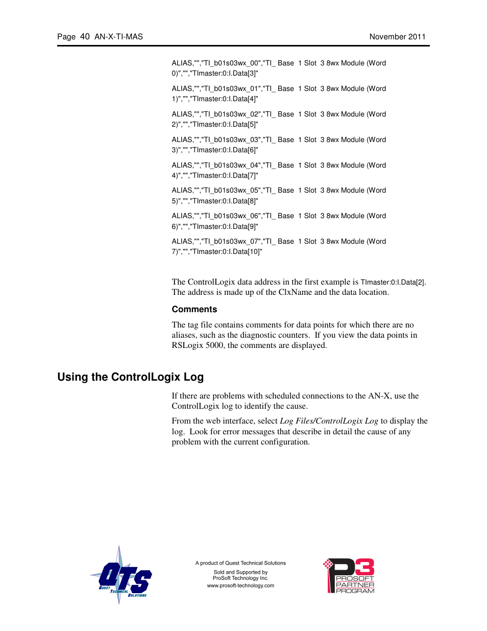Using the controllogix log | ProSoft Technology AN-X-TI User Manual | Page 44 / 73