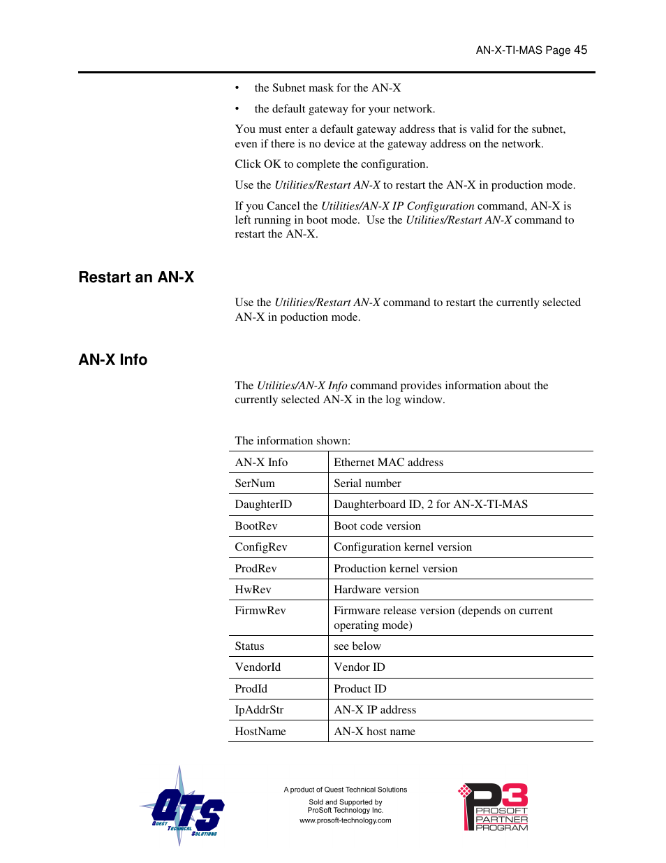 Restart an an-x, An-x info | ProSoft Technology AN-X-TI User Manual | Page 49 / 73