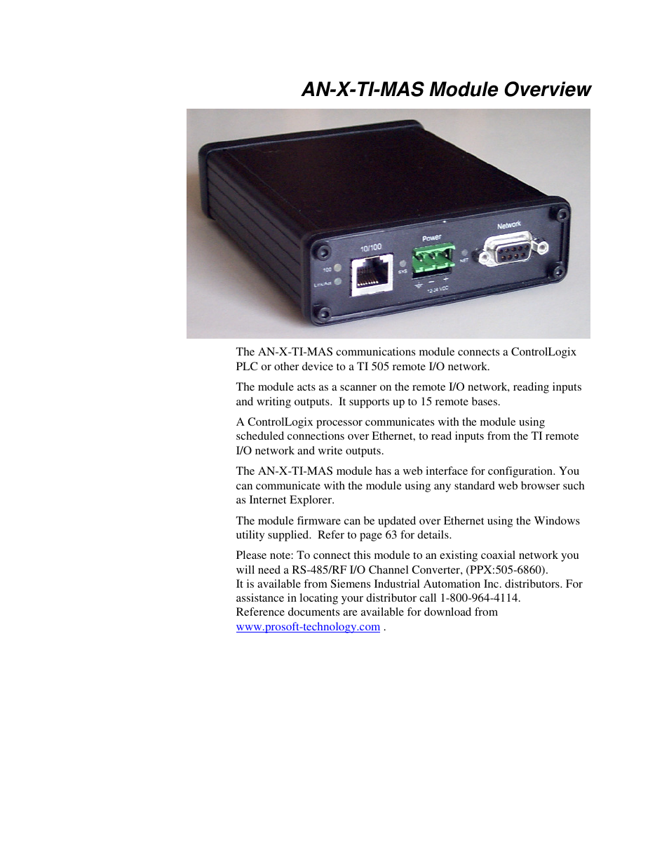 An-x-ti-mas module overview | ProSoft Technology AN-X-TI User Manual | Page 6 / 73