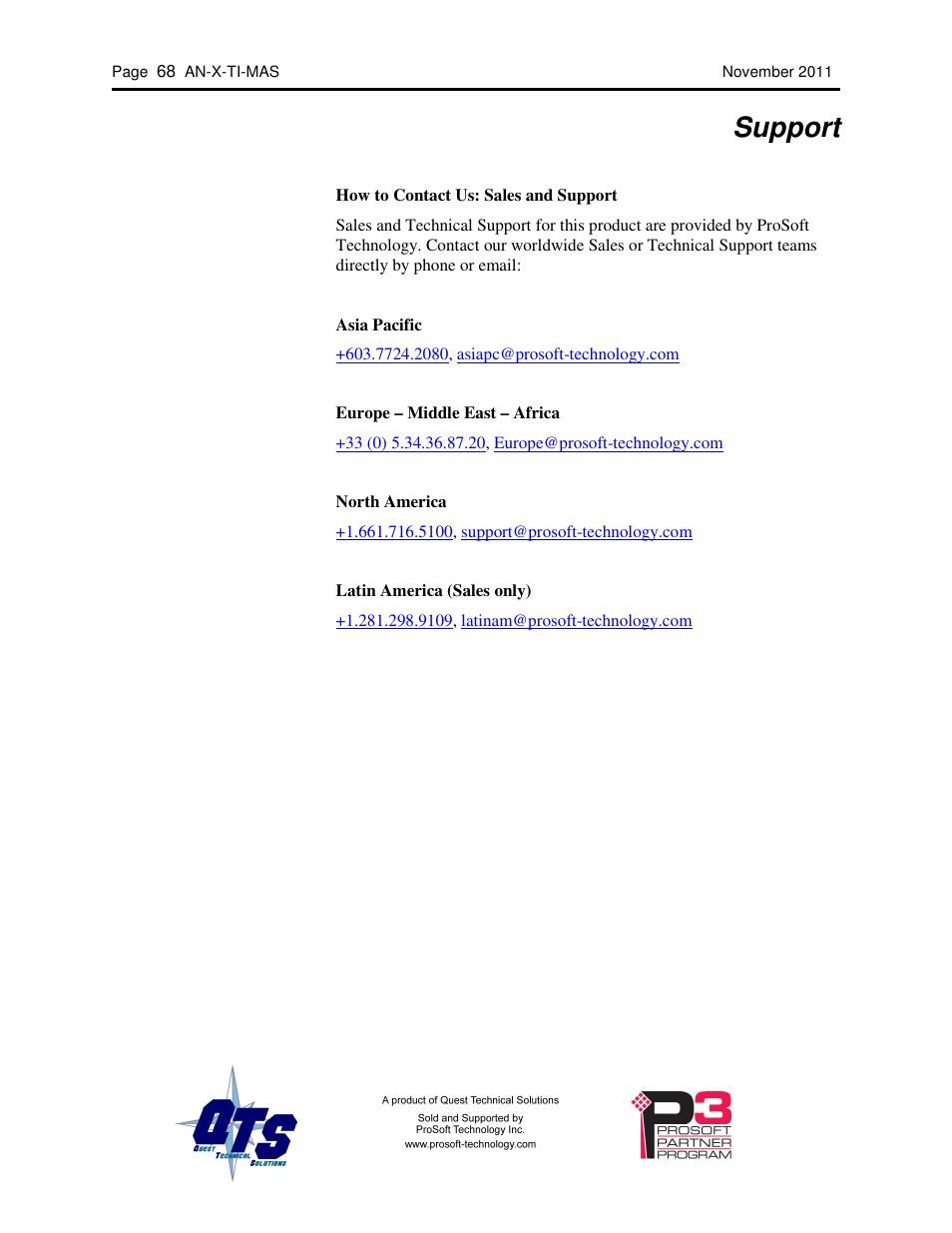 Support | ProSoft Technology AN-X-TI User Manual | Page 72 / 73