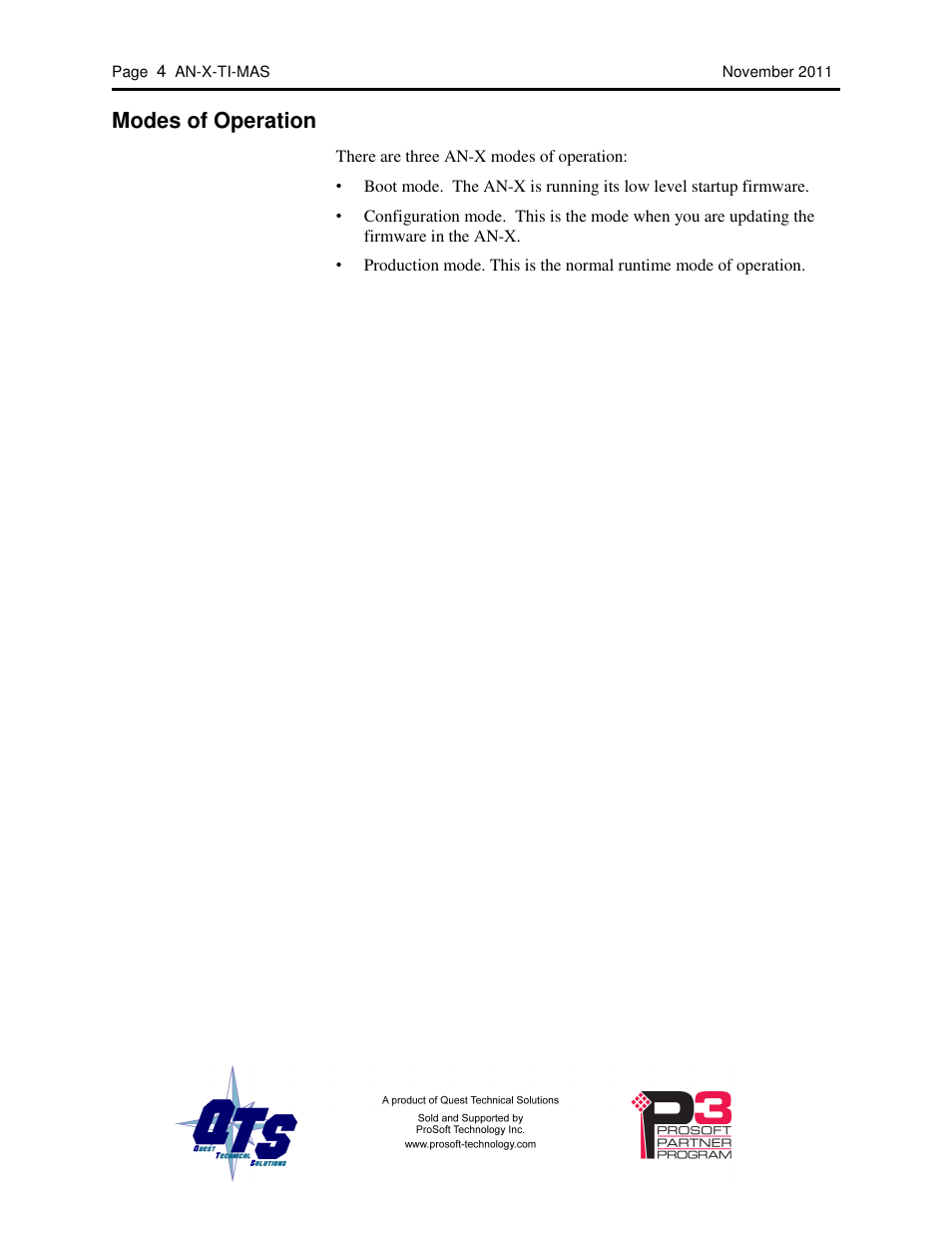 Modes of operation | ProSoft Technology AN-X-TI User Manual | Page 8 / 73