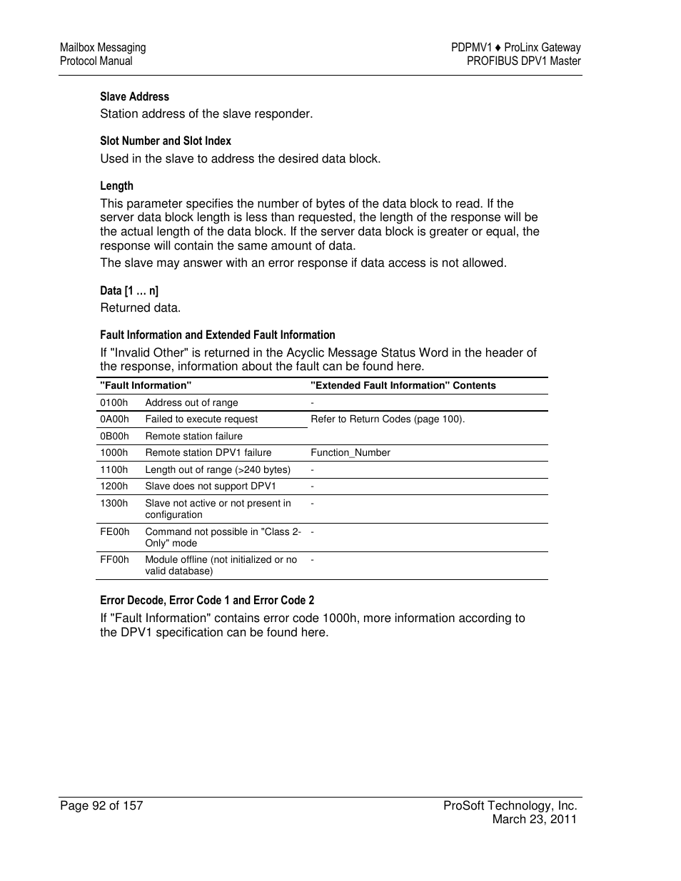 ProSoft Technology 5204-DFNT-PDPMV1 User Manual | Page 92 / 157