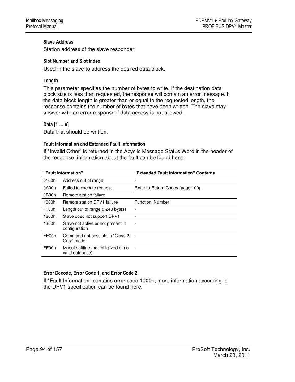 ProSoft Technology 5204-DFNT-PDPMV1 User Manual | Page 94 / 157