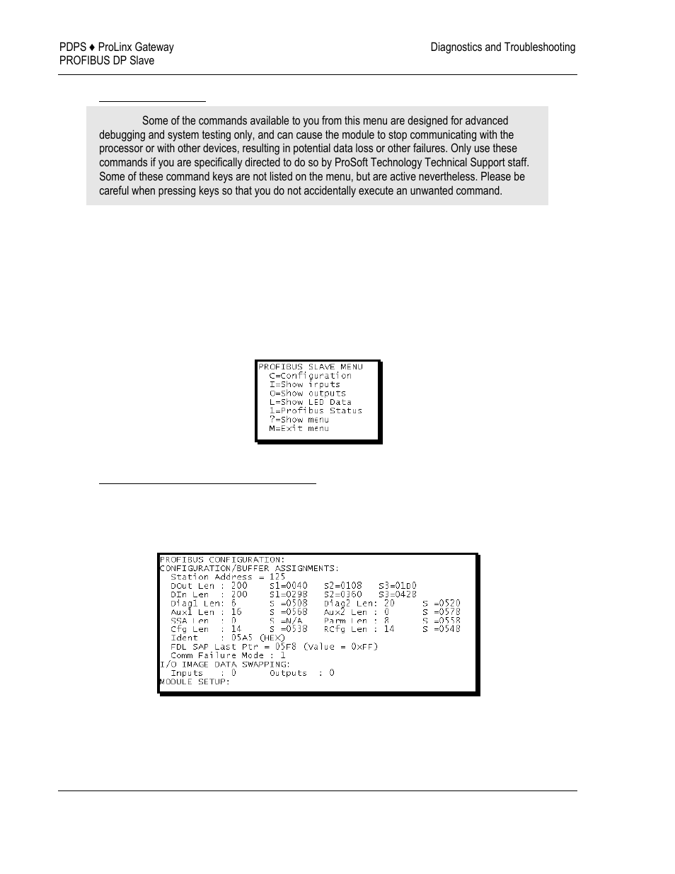 Exiting the program, Profibus slave menu, Viewing profibus slave configuration | ProSoft Technology 5205-DFNT-PDPS User Manual | Page 42 / 61