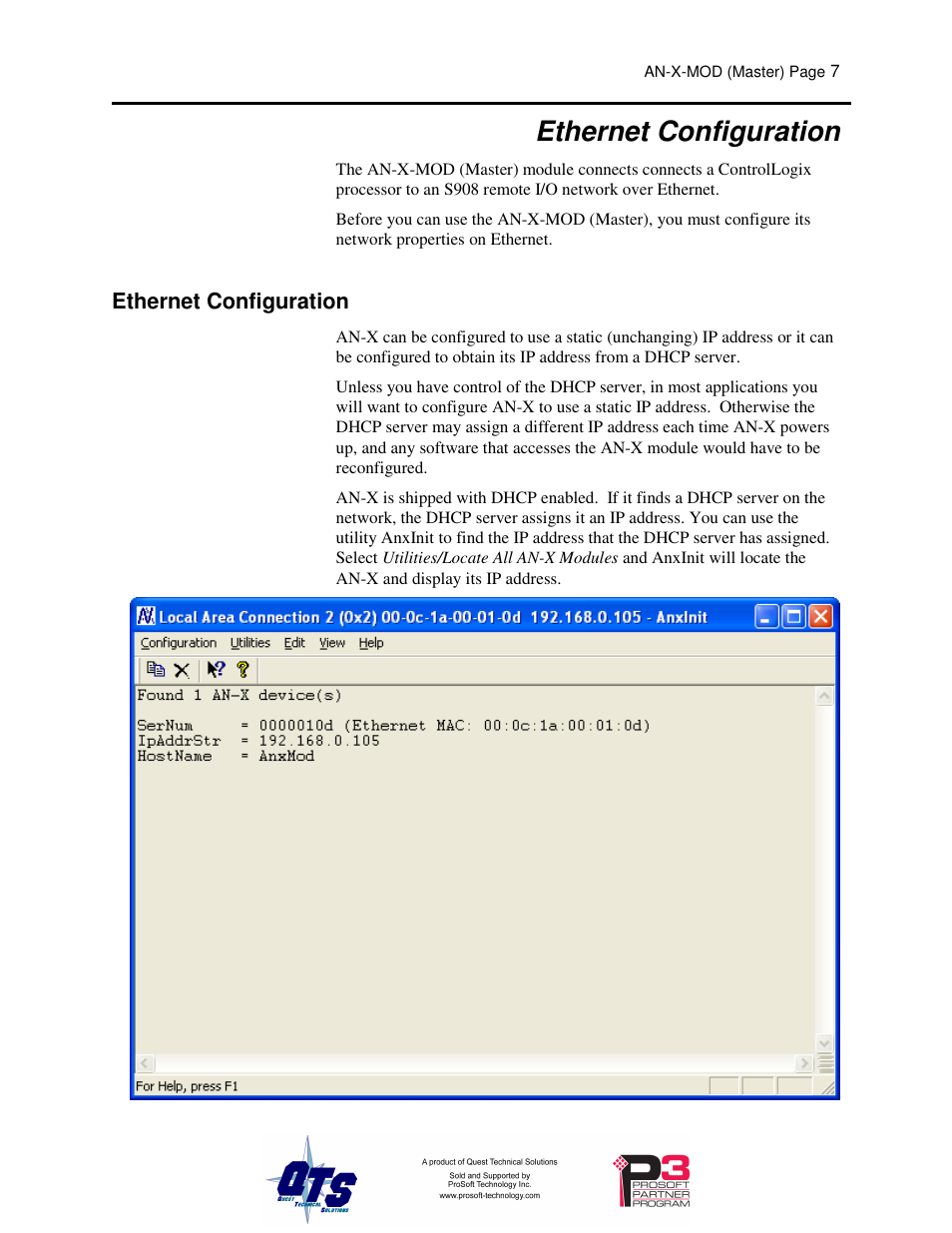 Ethernet configuration | ProSoft Technology AN-X-MOD User Manual | Page 11 / 79