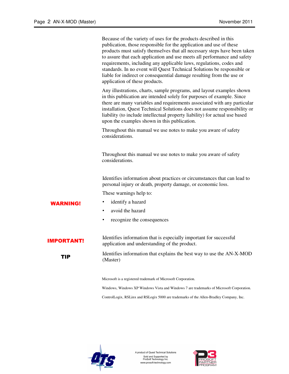 ProSoft Technology AN-X-MOD User Manual | Page 2 / 79