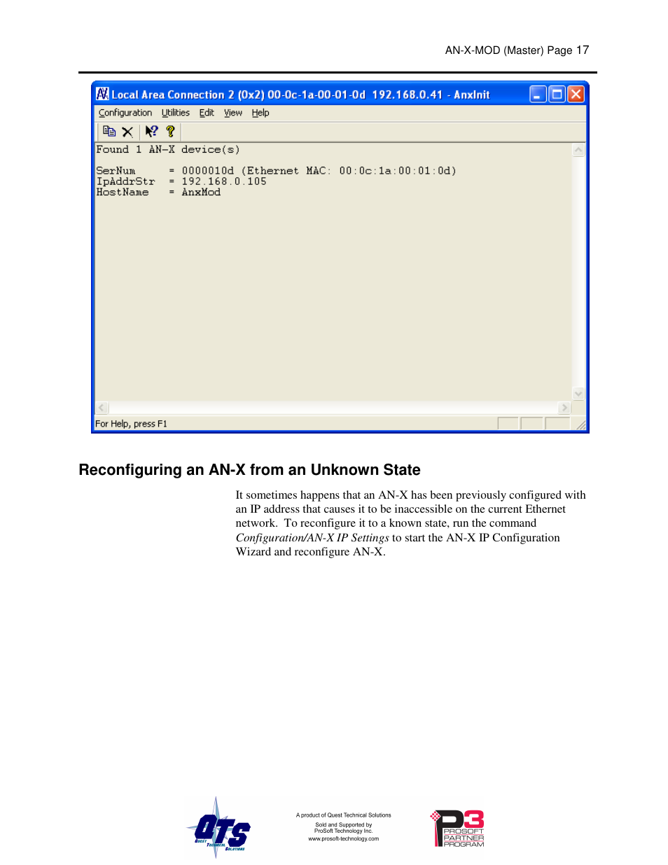 Reconfiguring an an-x from an unknown state | ProSoft Technology AN-X-MOD User Manual | Page 21 / 79