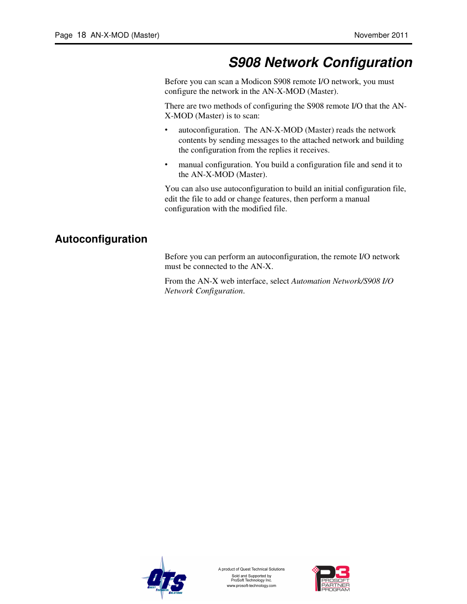 S908 network configuration, Autoconfiguration | ProSoft Technology AN-X-MOD User Manual | Page 22 / 79