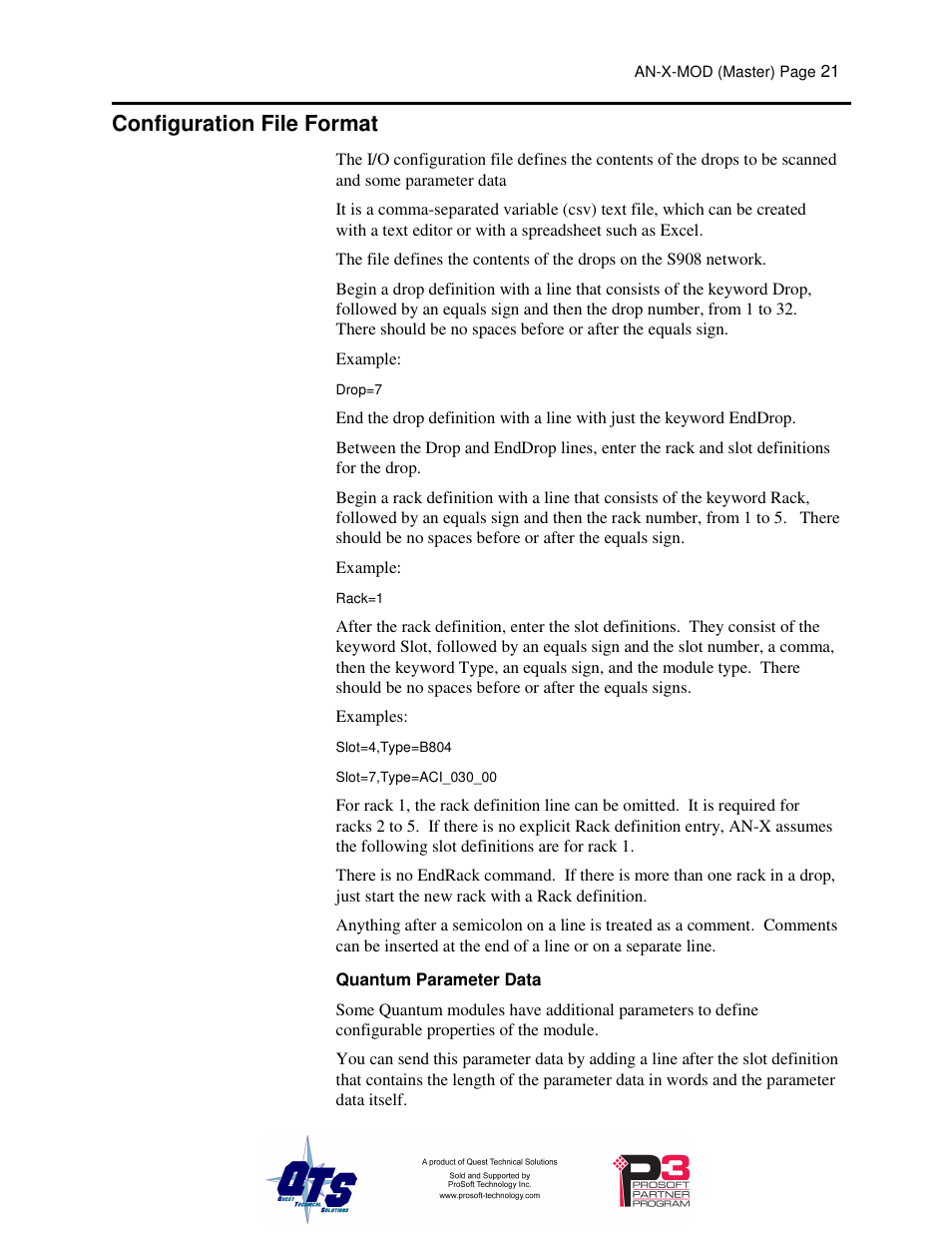 Configuration file format | ProSoft Technology AN-X-MOD User Manual | Page 25 / 79