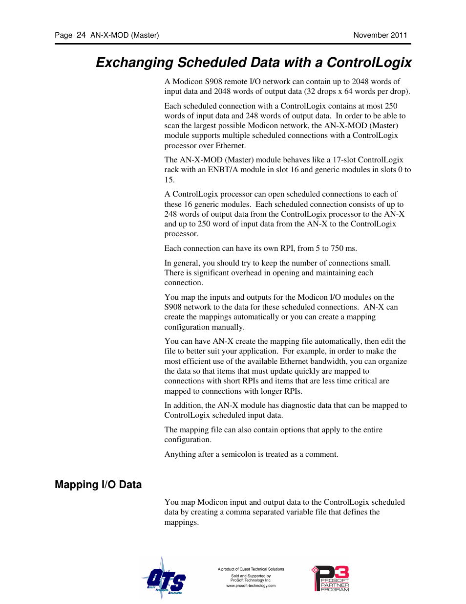 Exchanging scheduled data with a controllogix, Mapping i/o data | ProSoft Technology AN-X-MOD User Manual | Page 28 / 79