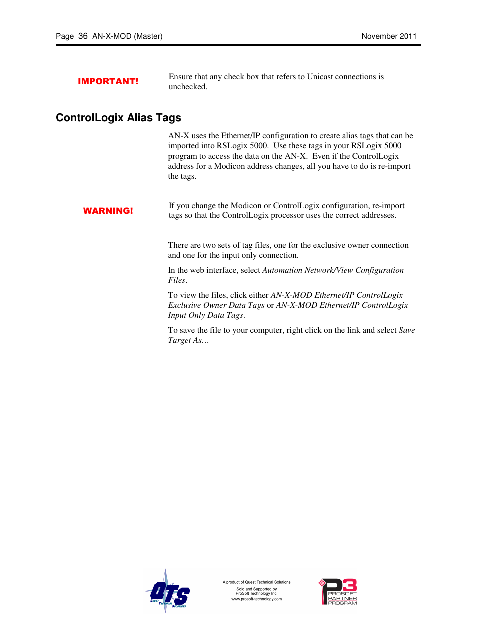 Controllogix alias tags | ProSoft Technology AN-X-MOD User Manual | Page 40 / 79