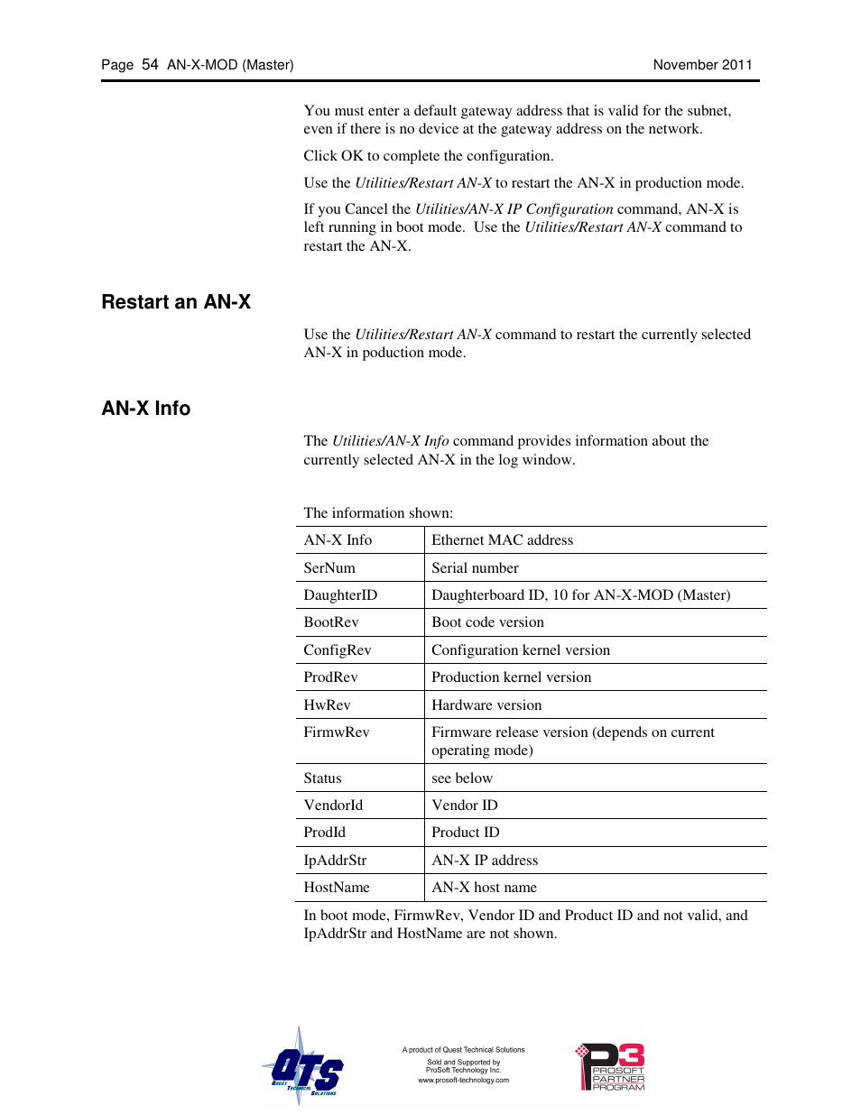 Restart an an-x, An-x info | ProSoft Technology AN-X-MOD User Manual | Page 58 / 79