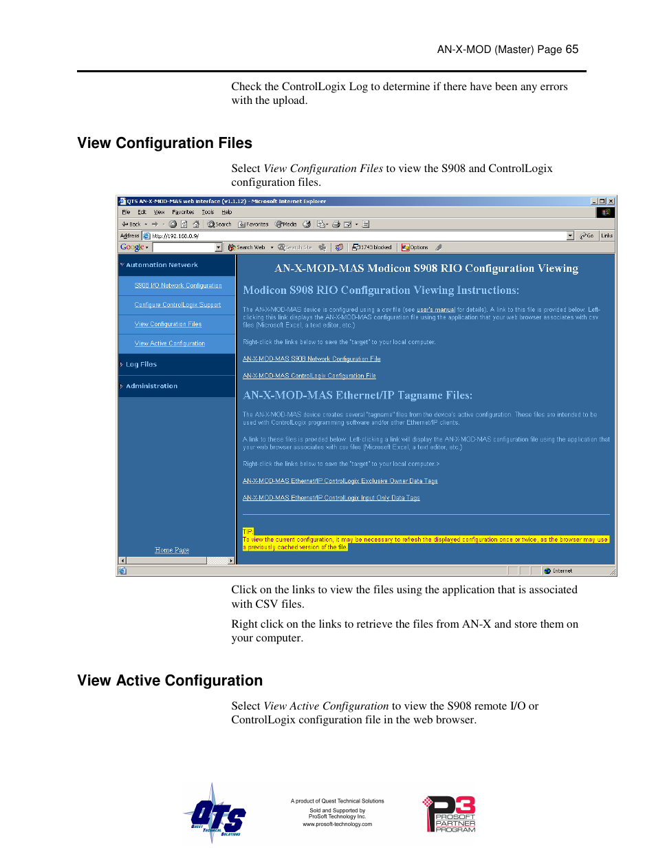 View configuration files, View active configuration | ProSoft Technology AN-X-MOD User Manual | Page 69 / 79