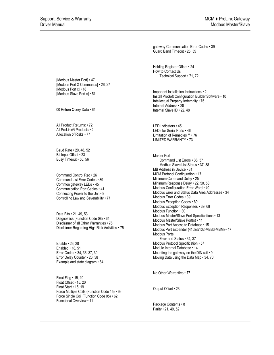 Index | ProSoft Technology 5202-DFNT-MCM4 User Manual | Page 79 / 80