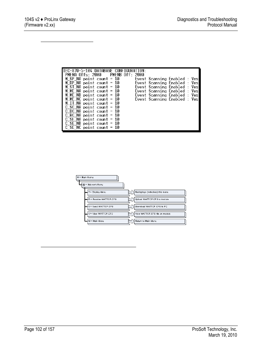 Database configuration, Network menu, Transferring wattcp.cfg to the gateway | ProSoft Technology 5201-DFNT-104S User Manual | Page 102 / 157