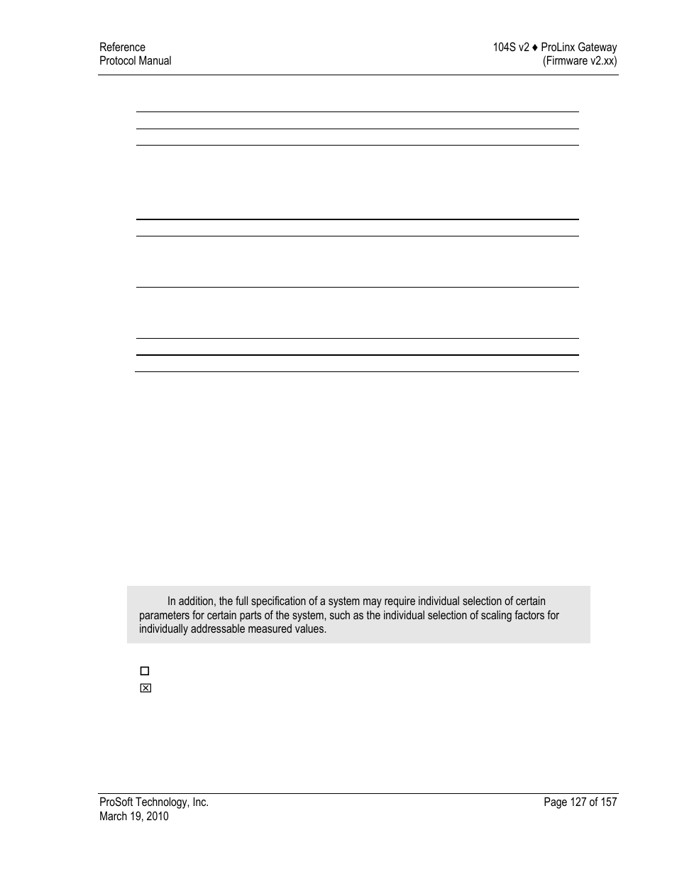 Parameter qualifiers, Iec 60870-5-104 server interoperability document | ProSoft Technology 5201-DFNT-104S User Manual | Page 127 / 157