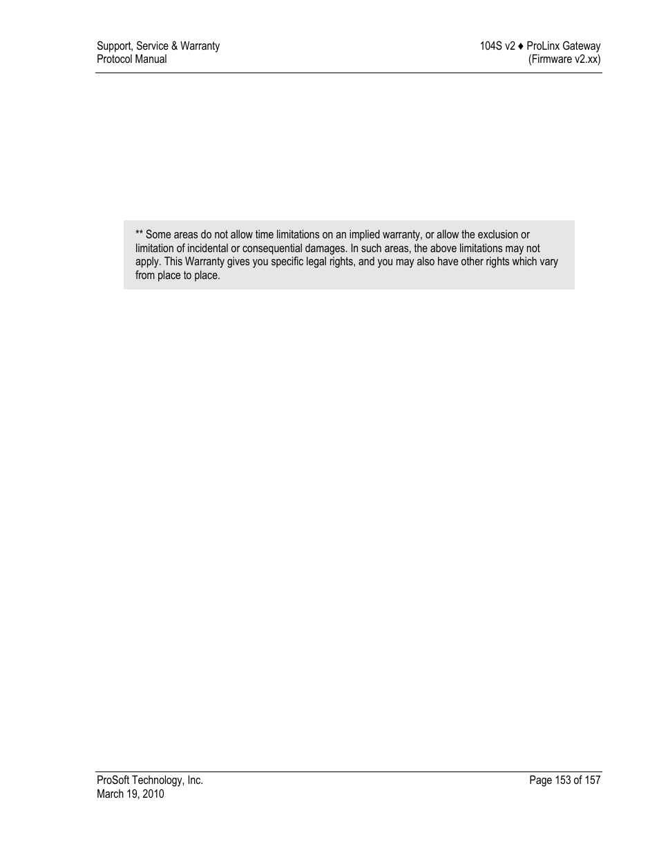 Limitation of remedies, Time limit for bringing suit, No other warranties | Allocation of risks | ProSoft Technology 5201-DFNT-104S User Manual | Page 153 / 157