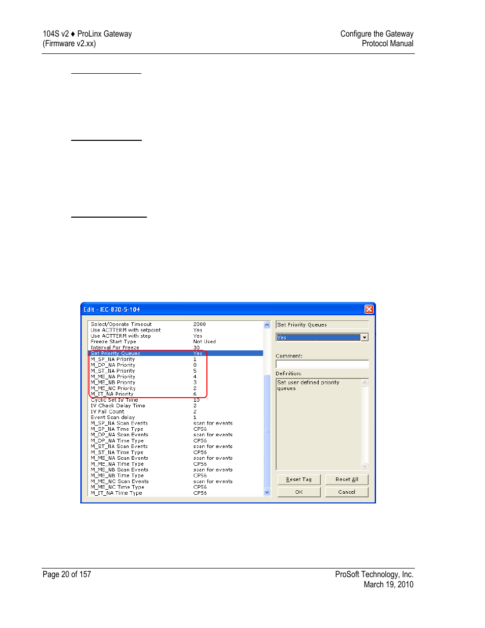 Freeze start type, Interval for freeze, Set priority queues | ProSoft Technology 5201-DFNT-104S User Manual | Page 20 / 157