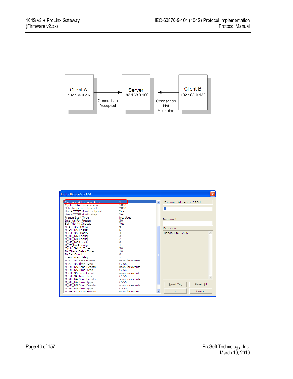 Common asdu address | ProSoft Technology 5201-DFNT-104S User Manual | Page 46 / 157